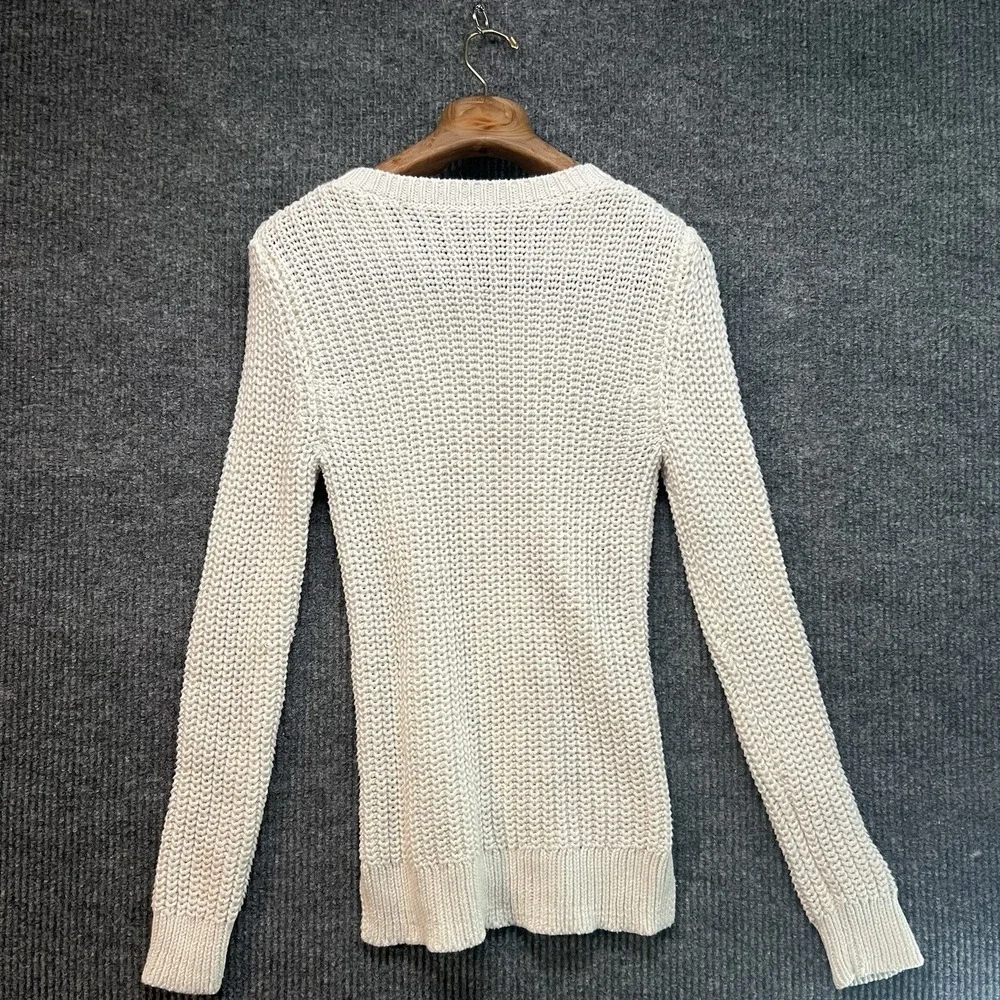 Nautica Sweater Womens Small‎ White Cable Knit Long Sleeves Round Neck Stretchy